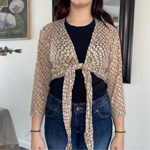 Travelers Collection By Chico's Womens Geometric Tie Front Bolero Jacket Size 2 - Picture 1 of 11